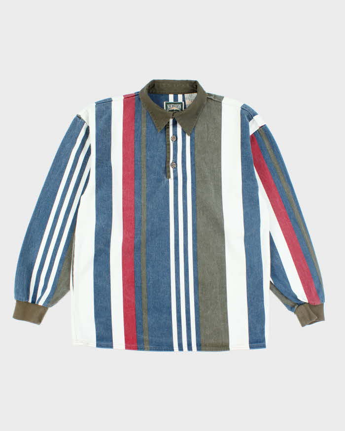 Vintage 90's Northern Elements Quarter Button Striped Denim Shirt - S