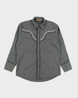 Vintage 90's Gothic Embroidered Western Snap Button Shirt - M