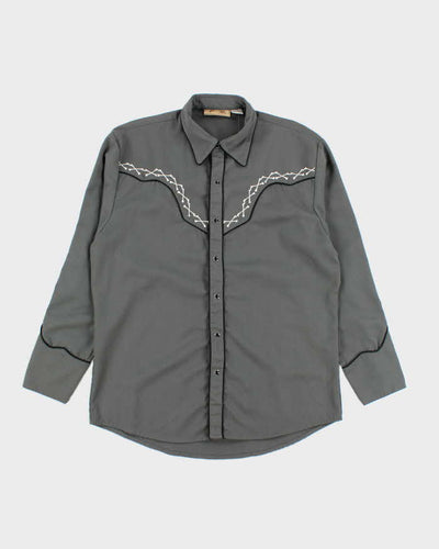 Vintage 90's Gothic Embroidered Western Snap Button Shirt - M