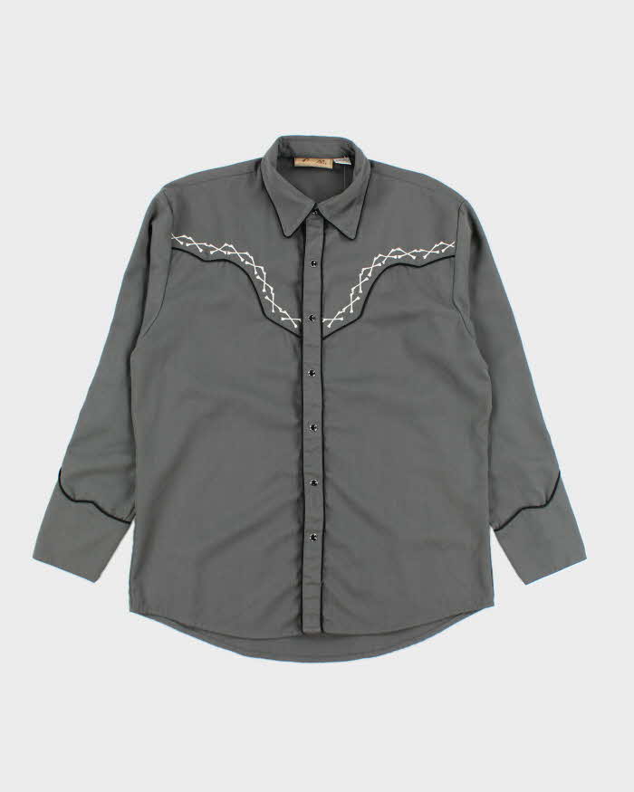Vintage 90's Gothic Embroidered Western Snap Button Shirt - M