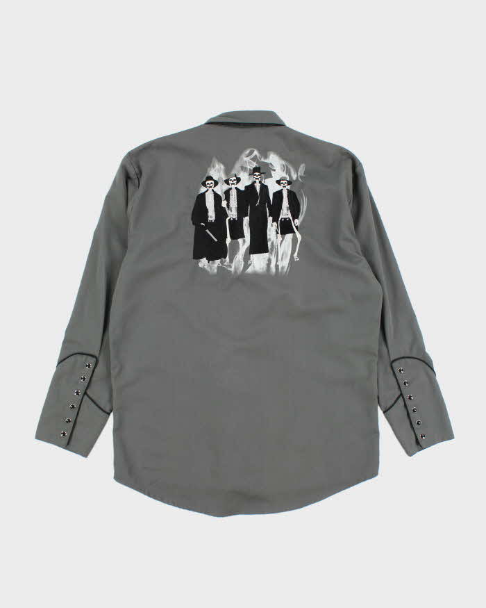 Vintage 90's Gothic Embroidered Western Snap Button Shirt - M