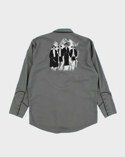 Vintage 90's Gothic Embroidered Western Snap Button Shirt - M