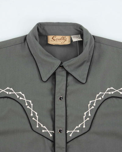 Vintage 90's Gothic Embroidered Western Snap Button Shirt - M