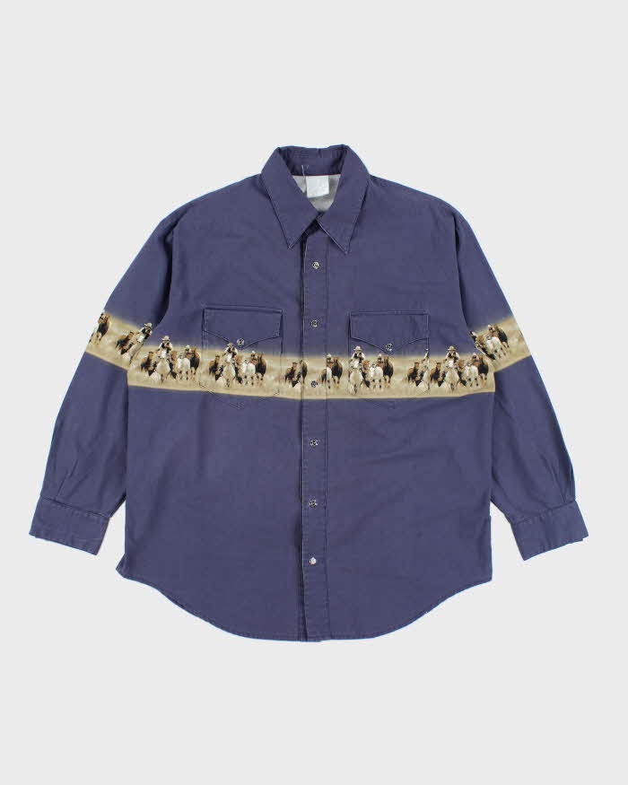 Vintage 90's Cowboy Graphic Western Snap Button Shirt - L