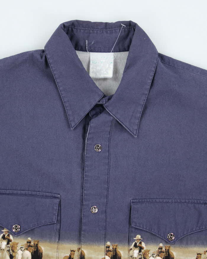 Vintage 90's Cowboy Graphic Western Snap Button Shirt - L