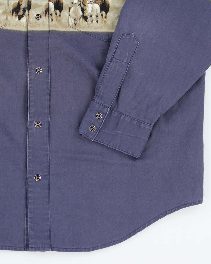 Vintage 90's Cowboy Graphic Western Snap Button Shirt - L