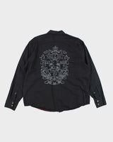 Vintage Y2K DKNY Tribal Embroidered Snap Button Shirt - XL