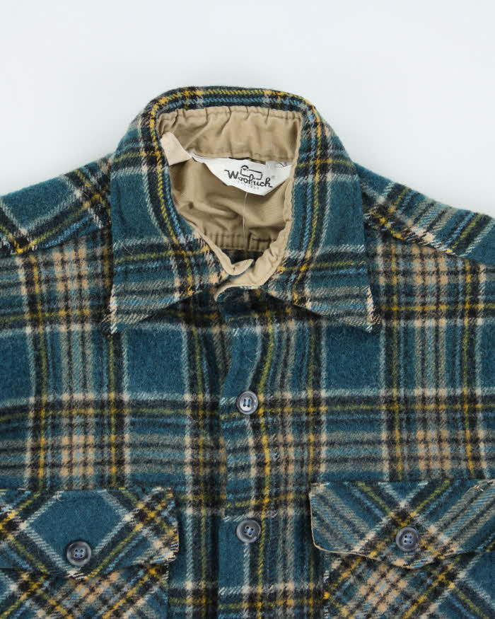 Vintage Woolrich Blue Plaid Wool Button Up Shirt - M