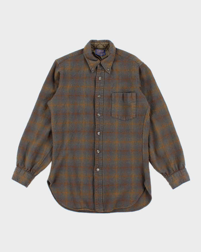 Vintage 80's Pendleton Brown Plaid Wool Shirt - M