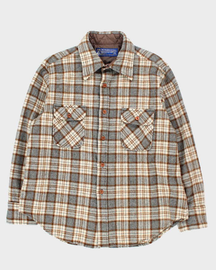 Vintage 80's Brown Plaid Wool Shirt - XL