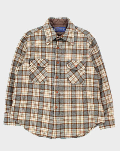 Vintage 80's Brown Plaid Wool Shirt - XL