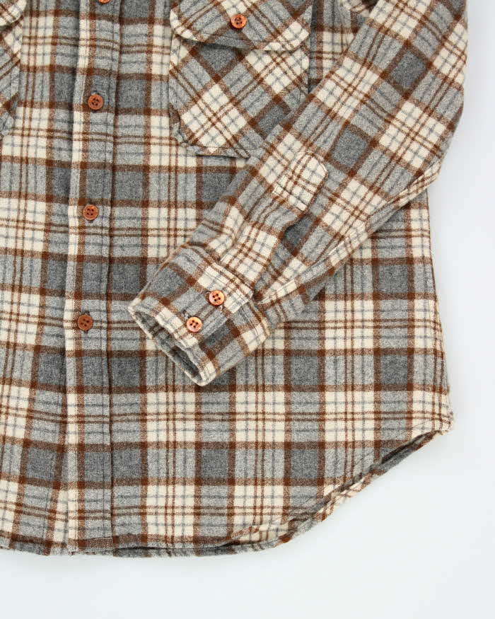 Vintage 80's Brown Plaid Wool Shirt - XL