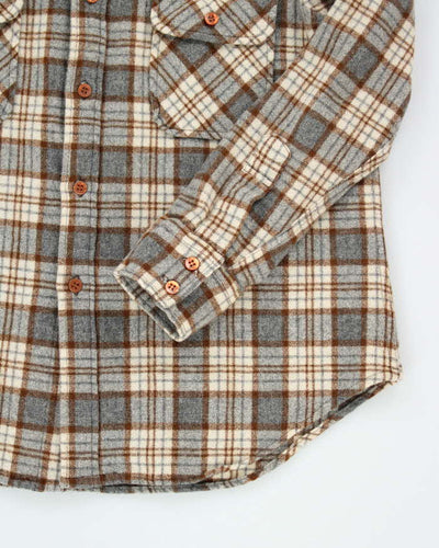 Vintage 80's Brown Plaid Wool Shirt - XL