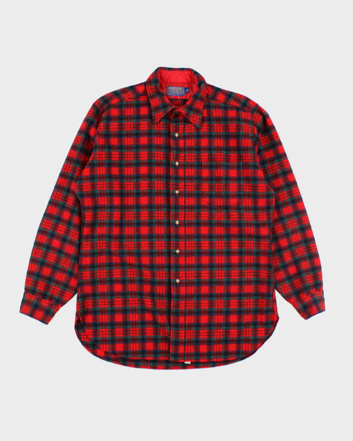 Vintage 70's Pendleton Red Plaid Wool Shirt - L