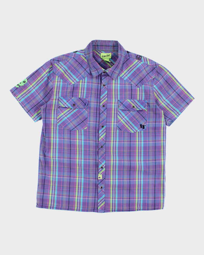 Vintage Y2K Iron Fist Graphic Printed Short Sleeve Shirt - M