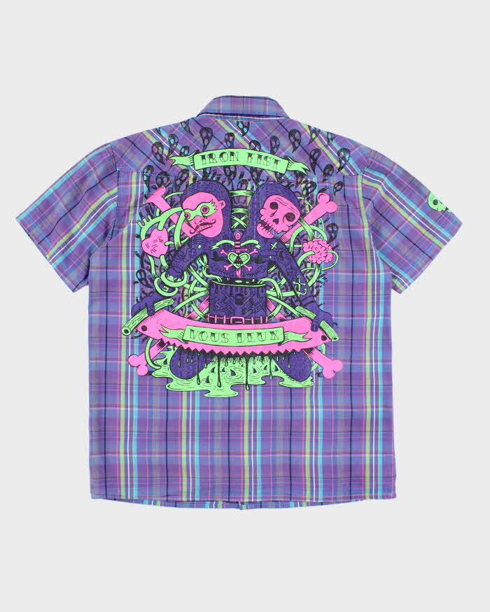 Vintage Y2K Iron Fist Graphic Printed Short Sleeve Shirt - M