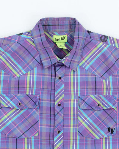 Vintage Y2K Iron Fist Graphic Printed Short Sleeve Shirt - M