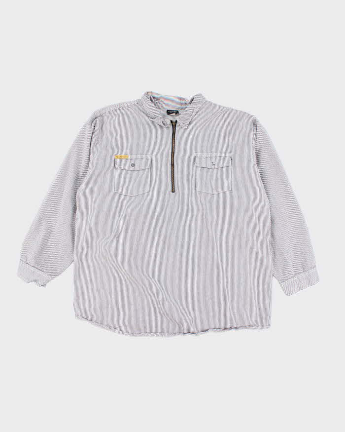 Vintage 90's Prison Blues Oversized Pin Striped Half Zip Shirt - XXXL