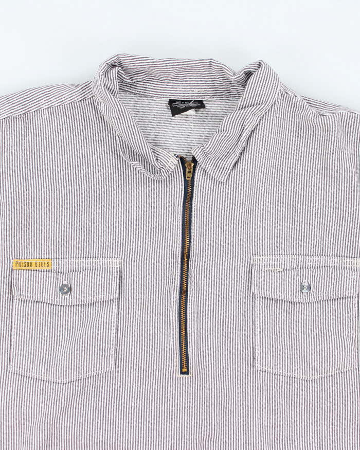 Vintage 90's Prison Blues Oversized Pin Striped Half Zip Shirt - XXXL