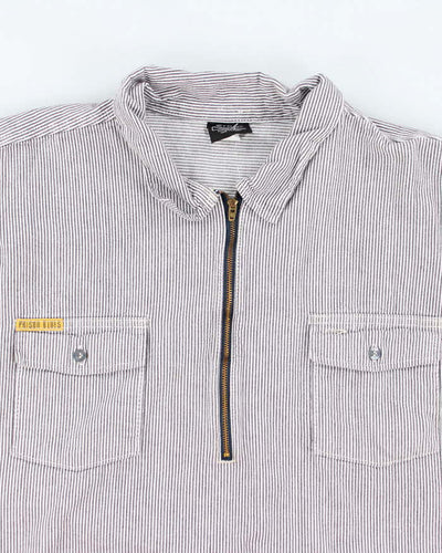 Vintage 90's Prison Blues Oversized Pin Striped Half Zip Shirt - XXXL