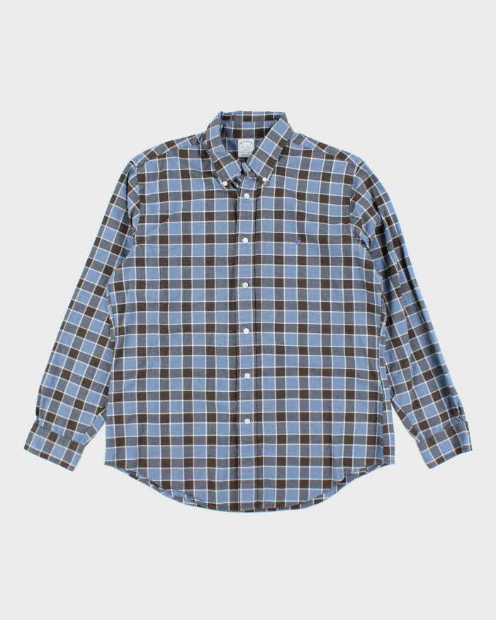 Vintage Brooks Brothers Blue Checked Flannel Shirt - L