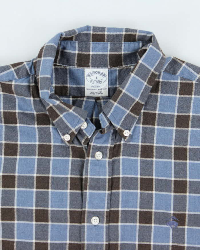 Vintage Brooks Brothers Blue Checked Flannel Shirt - L