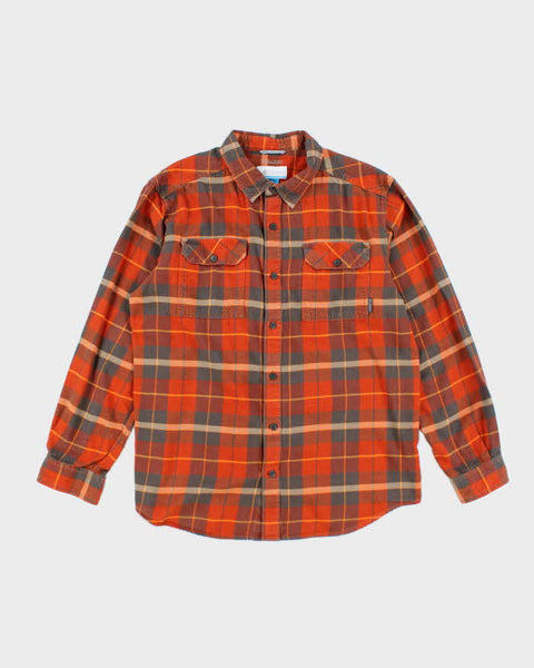 Chemise à Carreaux Columbia - Taille M, Couleurs Marron/gris/orange/blanc, 100% Coton, Excellent état