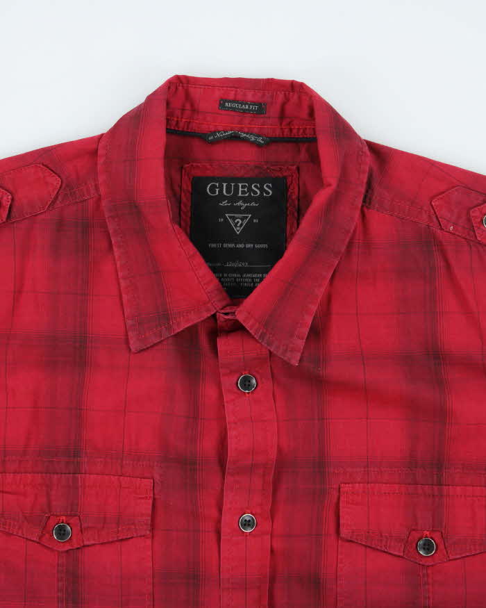 Y2k 00s Guess Red Long Sleeve Shirt - L