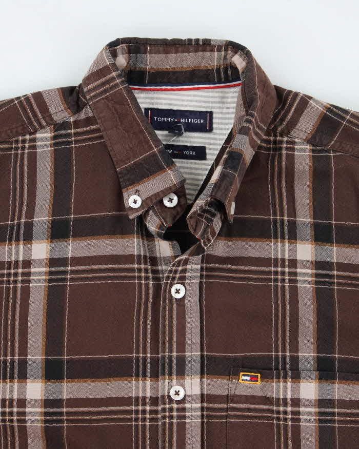 Vintage Tommy Hilfiger Brown Plaid Flannel Shirt - L
