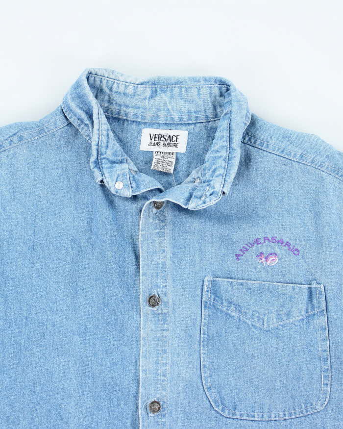 Vintage 90's Versace Embroidered Heavyweight Button Up Shirt - L