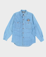 Vintage 90's Pig Embroidered Light Wash Denim Shirt - S