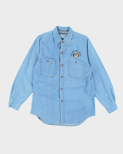 Vintage 90's Pig Embroidered Light Wash Denim Shirt - S