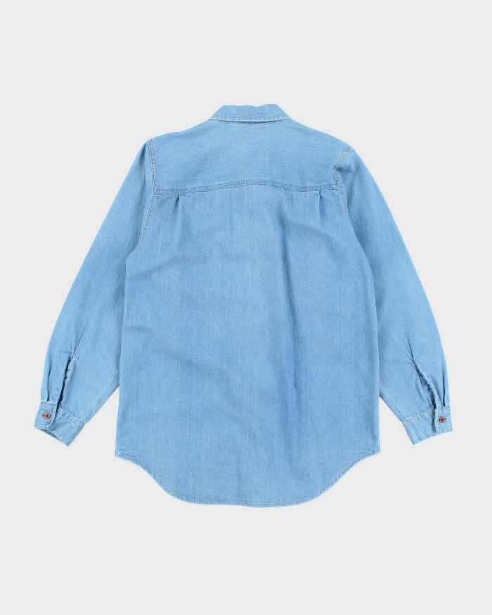 Vintage 90's Pig Embroidered Light Wash Denim Shirt - S