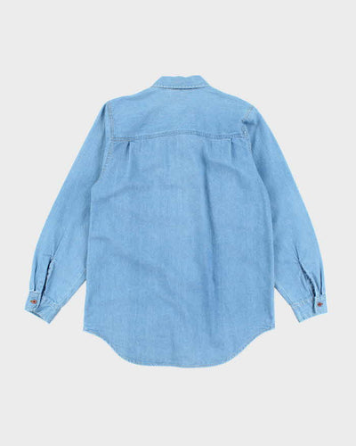 Vintage 90's Pig Embroidered Light Wash Denim Shirt - S