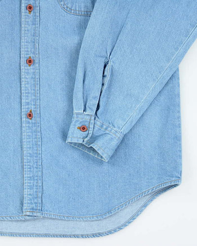 Vintage 90's Pig Embroidered Light Wash Denim Shirt - S