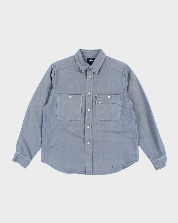 Vintage 90's Stussy Snap Button Light Wash Denim Shirt - S