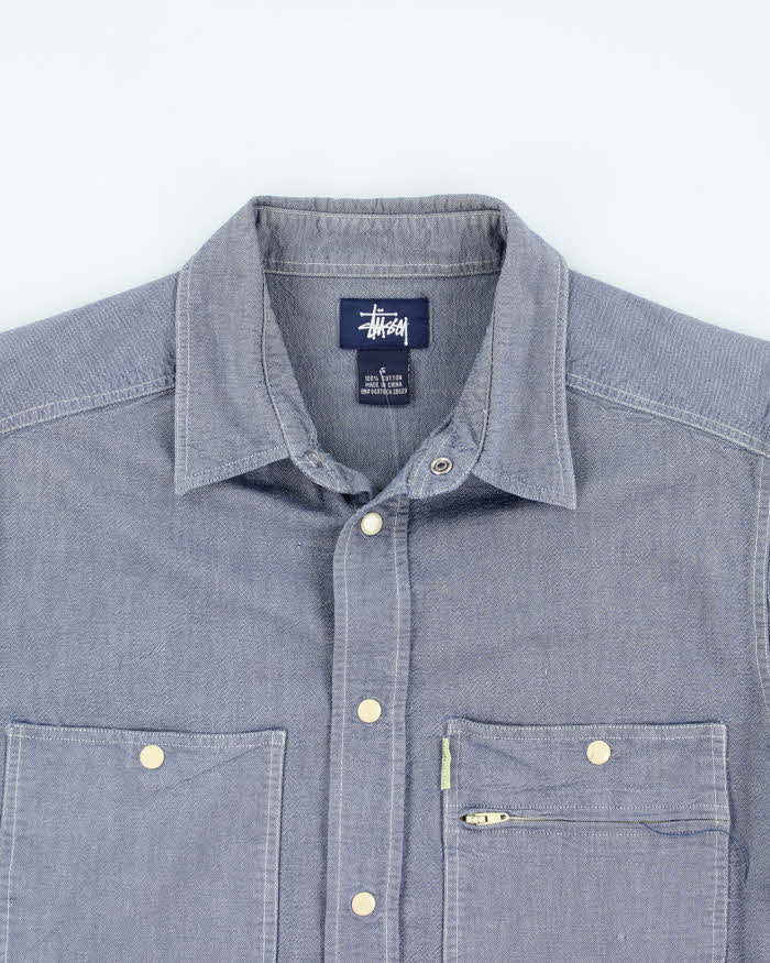 Vintage 90's Stussy Snap Button Light Wash Denim Shirt - S