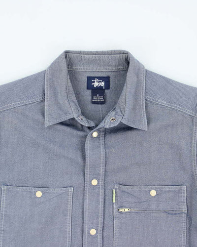 Vintage 90's Stussy Snap Button Light Wash Denim Shirt - S
