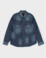 Vintage Y2K Guess Stone Wash Dark Denim Shirt - XL