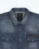 Vintage Y2K Guess Stone Wash Dark Denim Shirt - XL