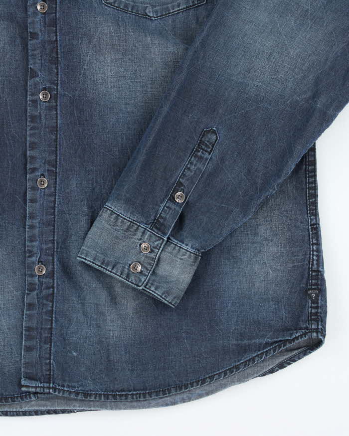 Vintage Y2K Guess Stone Wash Dark Denim Shirt - XL