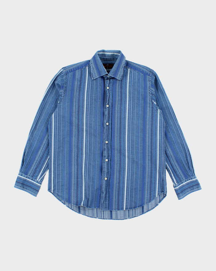 Vintage 90's Etro Striped Mix Wash Denim Shirt - L