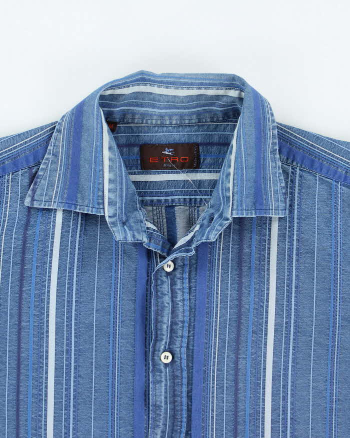 Vintage 90's Etro Striped Mix Wash Denim Shirt - L