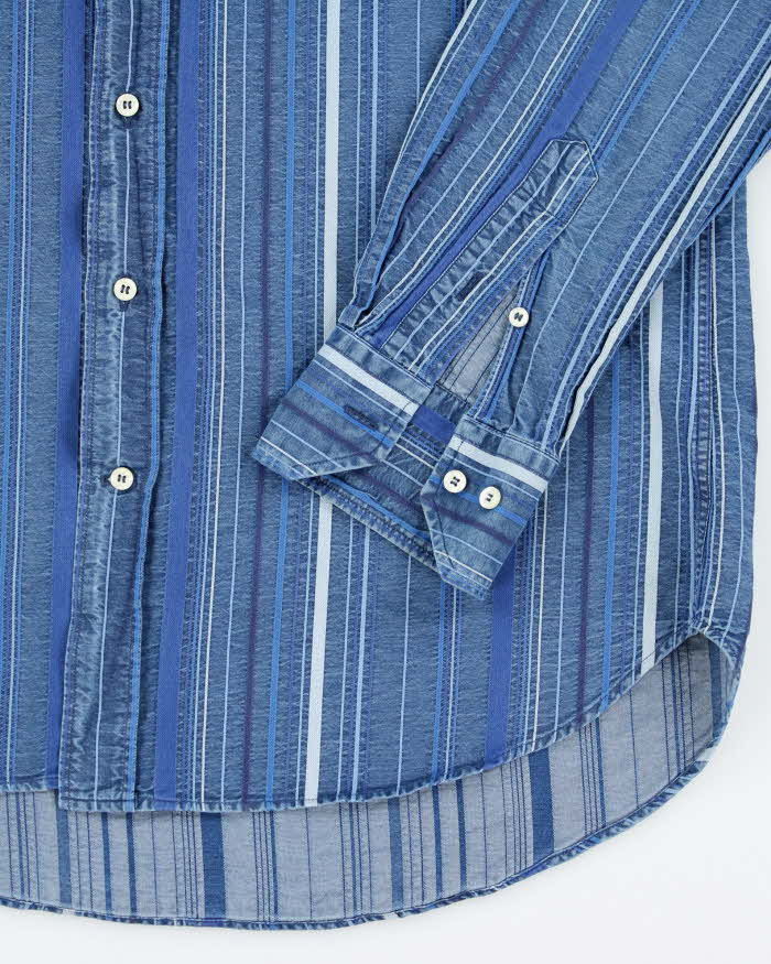 Vintage 90's Etro Striped Mix Wash Denim Shirt - L