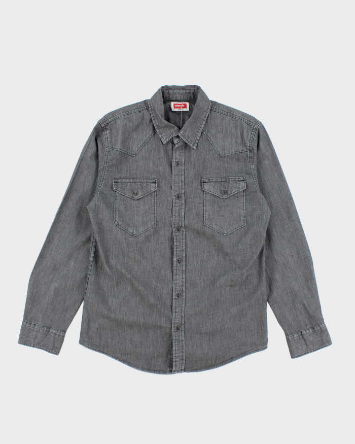 Vintage Wrangler Light Wash Grey Denim Shirt - M