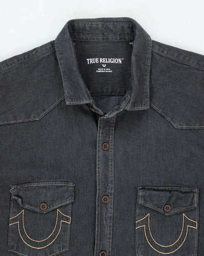 Vintage Y2K True Religion Dark Wash Button Up Denim Shirt - XXL