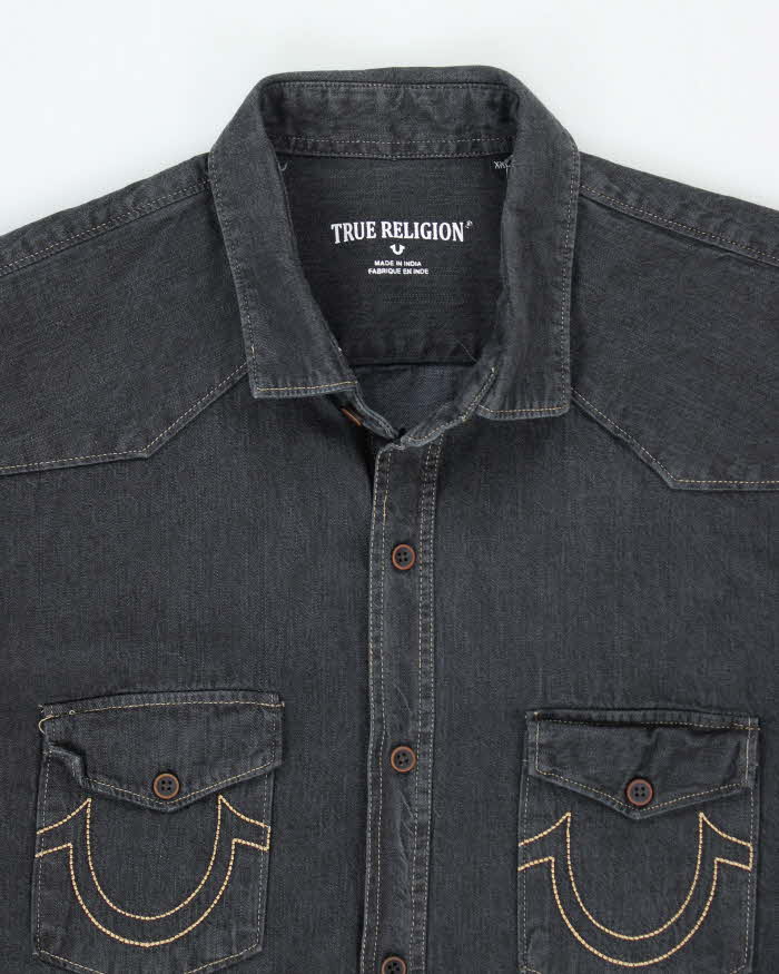Vintage Y2K True Religion Dark Wash Button Up Denim Shirt - XXL