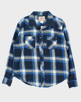 Vintage 90's Wrangler Blue Plaid Snap Button Western Shirt - XL