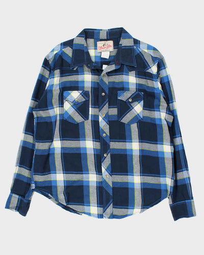 Vintage 90's Wrangler Blue Plaid Snap Button Western Shirt - XL