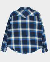 Vintage 90's Wrangler Blue Plaid Snap Button Western Shirt - XL